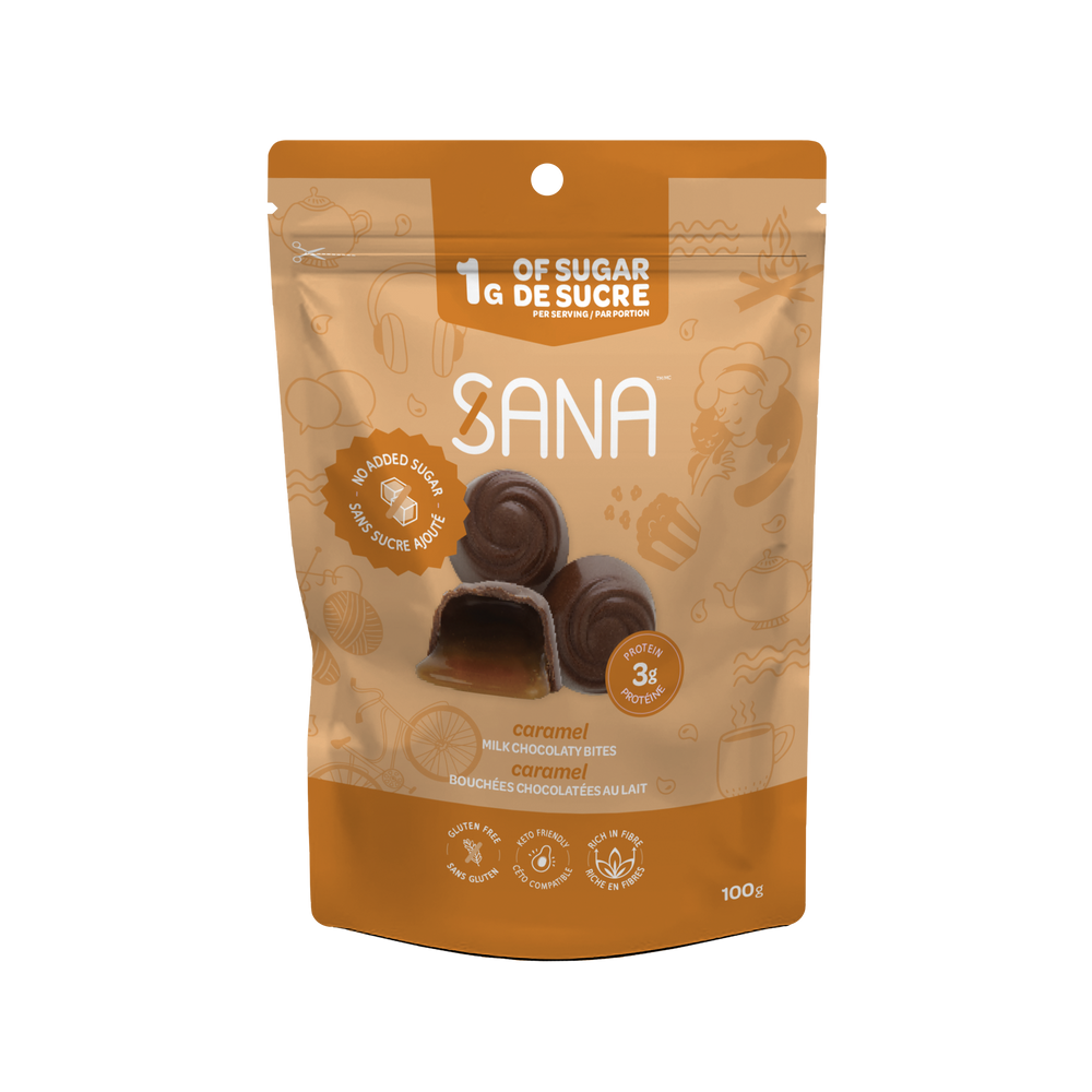 No added sugar creamy caramel milk chocolaty bites - Sana