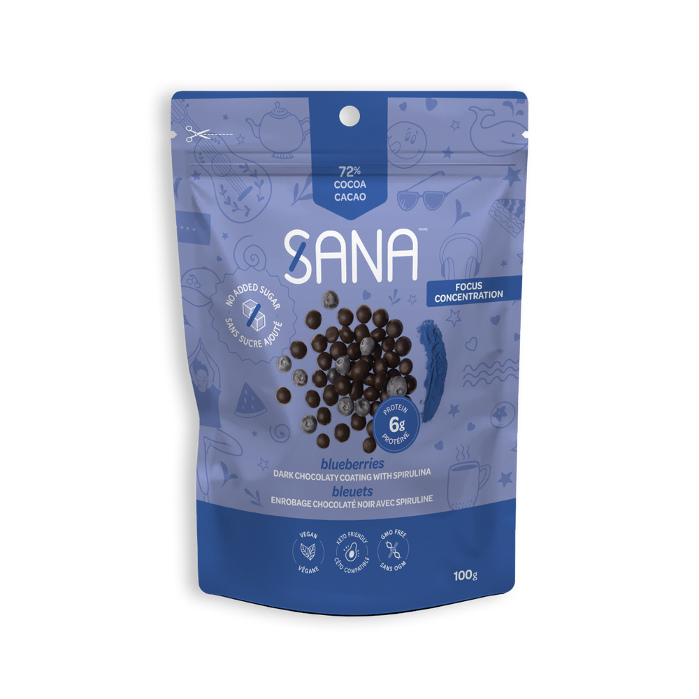 Dark chocolate style covered blueberries - Spirulina